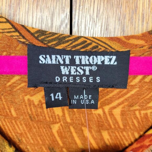 Vintage 90s Deadstock Orange Printed Southwestern Style Maxi Dress - Picture 6 of 6